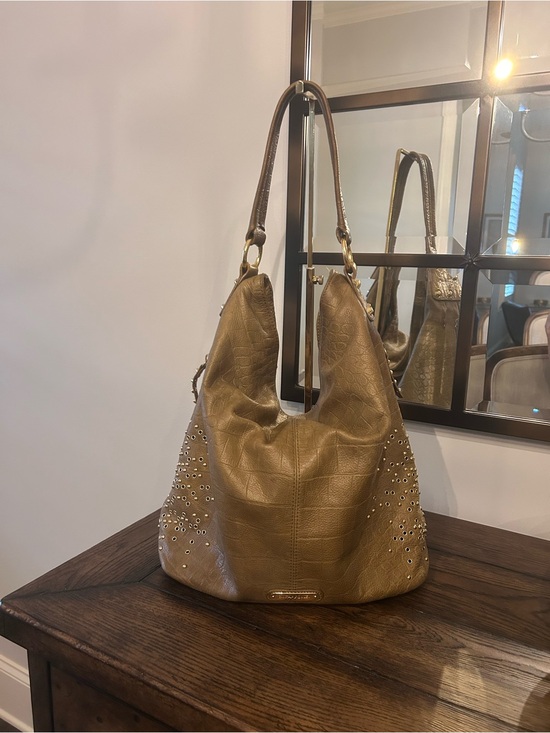 Cynthia Rowley Handbags - Cynthia Rowley Studded Brown Crocodile-Embossed Leather Hobo Bag